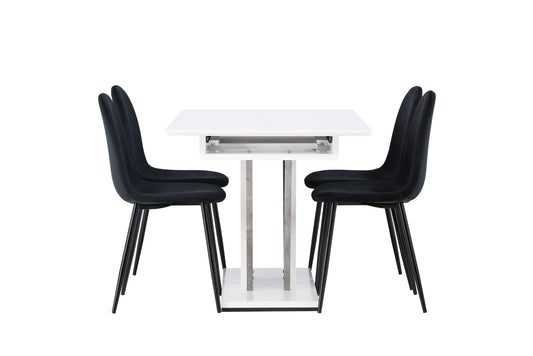 DISA Spisebord 120 /160*80 - Hvid / grå MDF +polær spisestol - sorte ben / sort fløjl _4