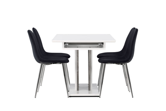 DISA Spisebord 120 /160*80 - Hvid / grå MDF +polær spisestol - sort fløjl / krom _4