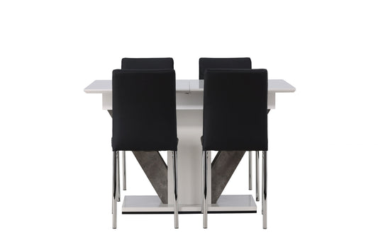 DISA Spisebord 120 /160*80 - Hvid / grå MDF +Lily spisestol - Kromet ben / sort PU _4