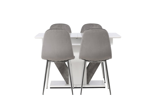 DISA Spisebord 120 /160*80 - Hvid / grå MDF +EVA Spisestol - Lysegrå / lysegrå fløjl _4