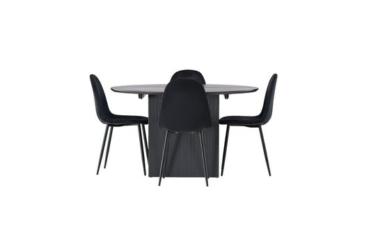 Matilda spisebord φ130 - sort / sort MDF med finer +polær spisestol - sorte ben / sort fløjl _4