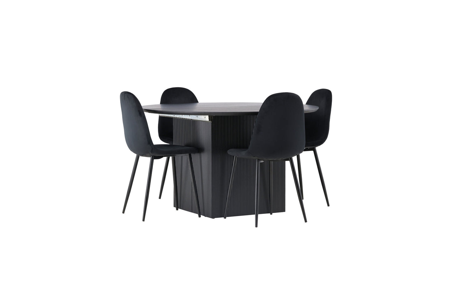Matilda spisebord φ130 - sort / sort MDF med finer +polær spisestol - sorte ben / sort fløjl _4