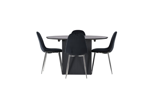 Matilda spisebord φ130 - sort / sort MDF med finer +polær spisestol - sort fløjl / krom _4