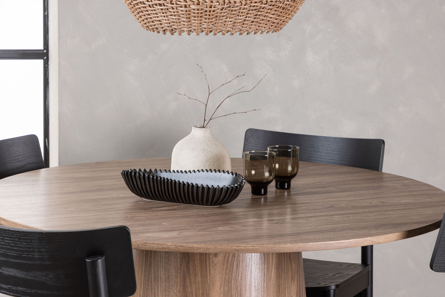 Lanzo Spisebord φ120 - Naturlig / naturlig MDF +Montros spisestol - Naturlig / naturlig gummitræ _4