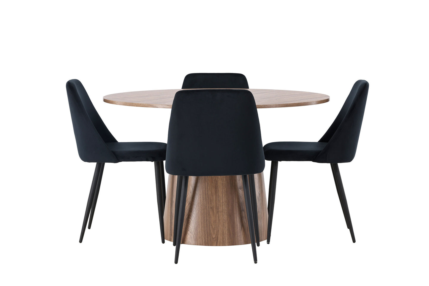 Lanzo spisebord φ120 - Naturlig / naturlig MDF +nat spisestol - sort / sort fløjl _4