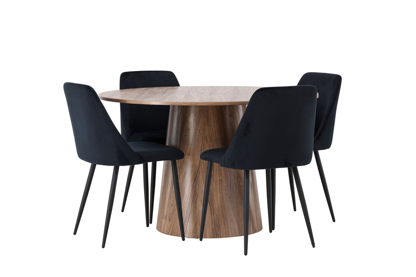 Lanzo spisebord φ120 - Naturlig / naturlig MDF +nat spisestol - sort / sort fløjl _4