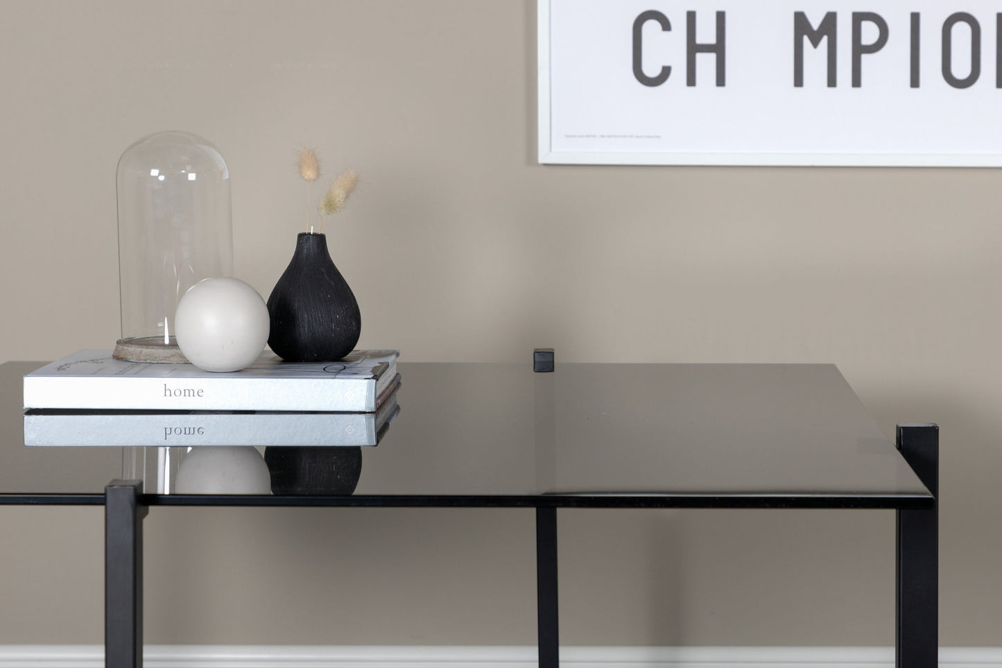 Hybrid sofabord - sort / grå smokey glas 80*80 cm