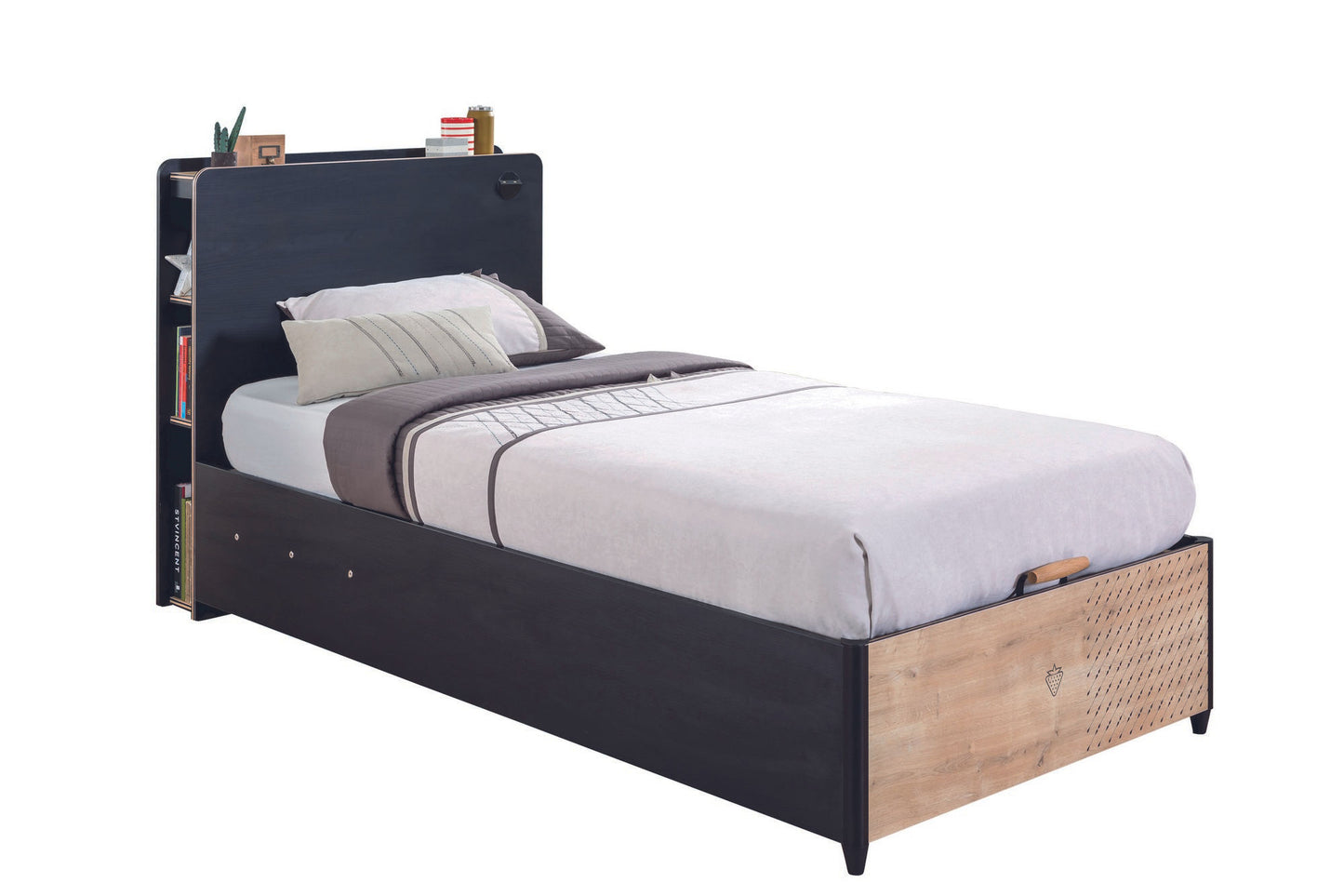 Sort seng med bund (100X200) - Enkeltseng