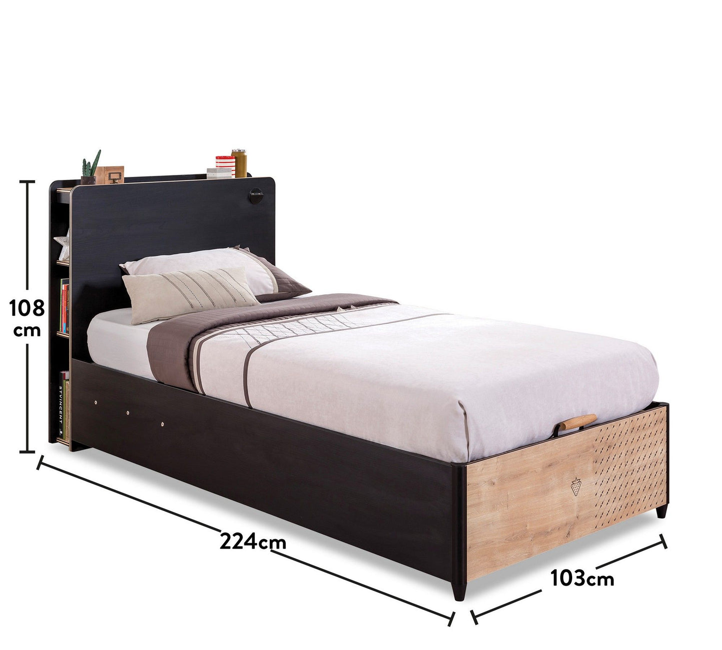 Sort seng med bund (100X200) - Enkeltseng