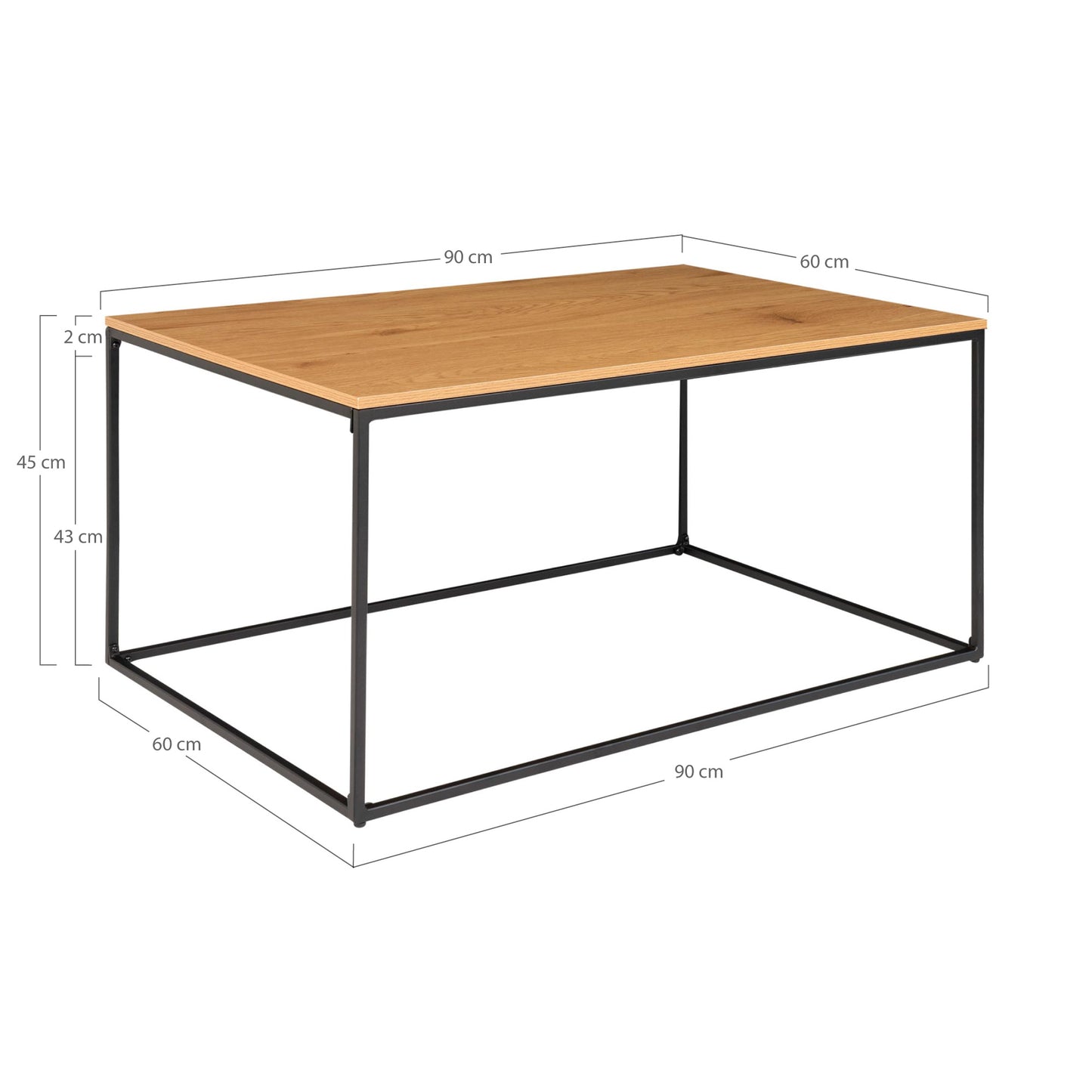Vita Sofabord - Sofabord med sort ramme og egetræslook bordplade 90x60x45 cm