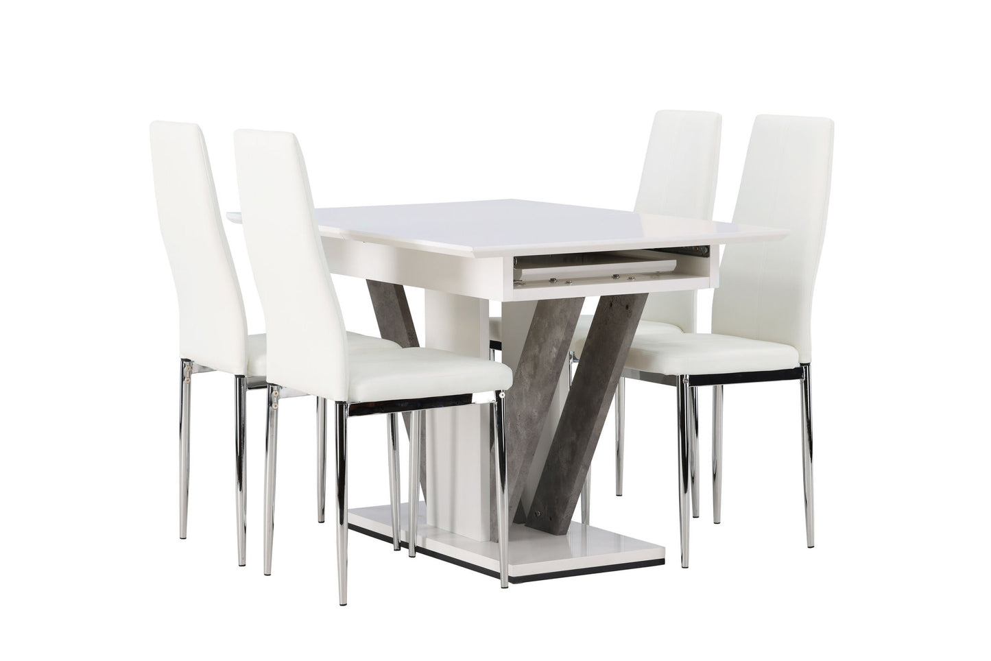 DISA Spisebord 120 /160*80 - Hvid / grå MDF +Pastill spisestol - Sølv / hvid PU _4