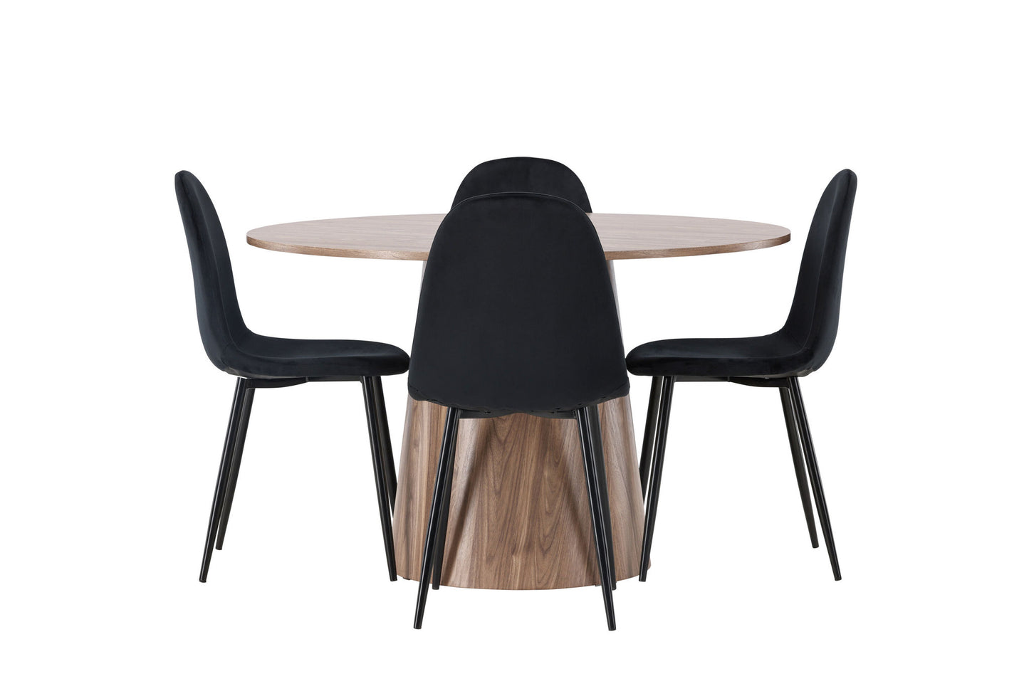 Lanzo spisebord φ120 - Naturlig / naturlig MDF +polær spisestol - Sorte ben / sort fløjl _4