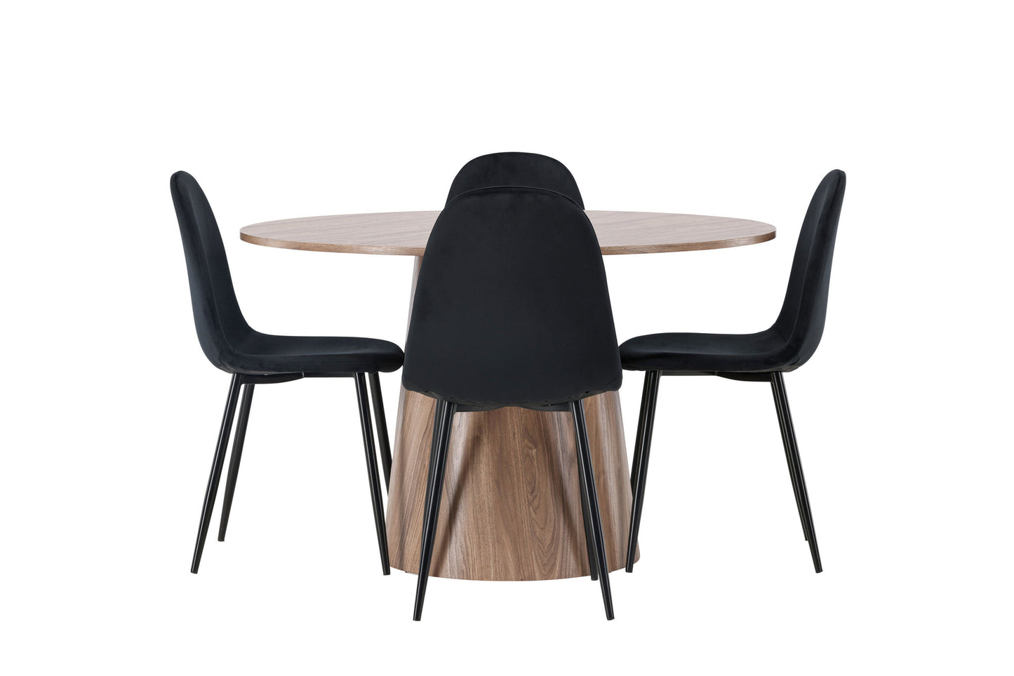 Lanzo spisebord φ120 - Naturlig / naturlig MDF +polær spisestol - Sorte ben / sort fløjl _4