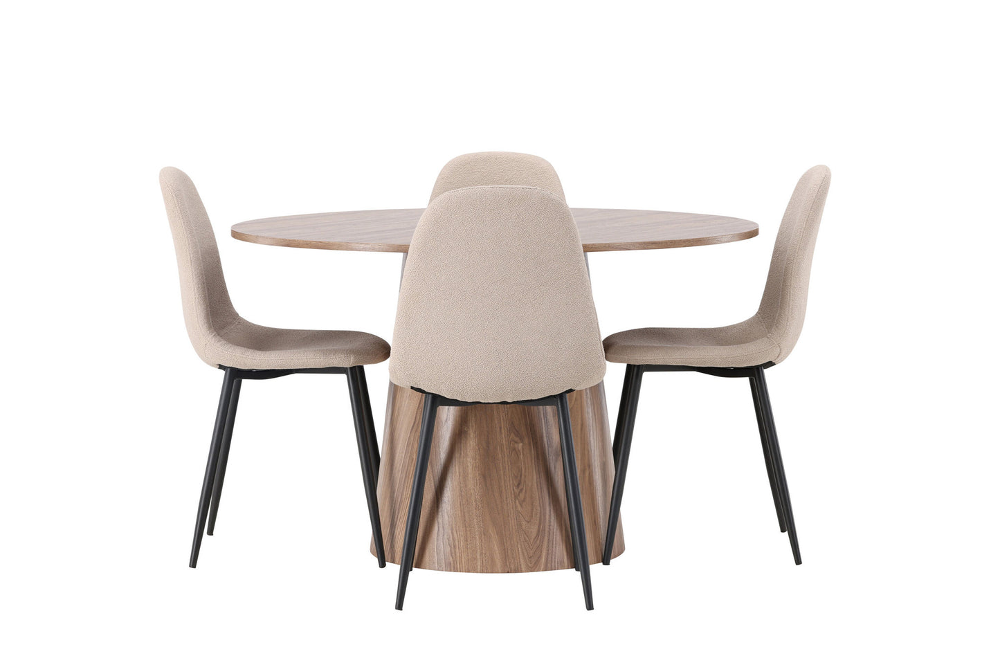 Lanzo spisebord φ120 - Naturlig / naturlig MDF +polær spisestol - sort / beige boucle _4