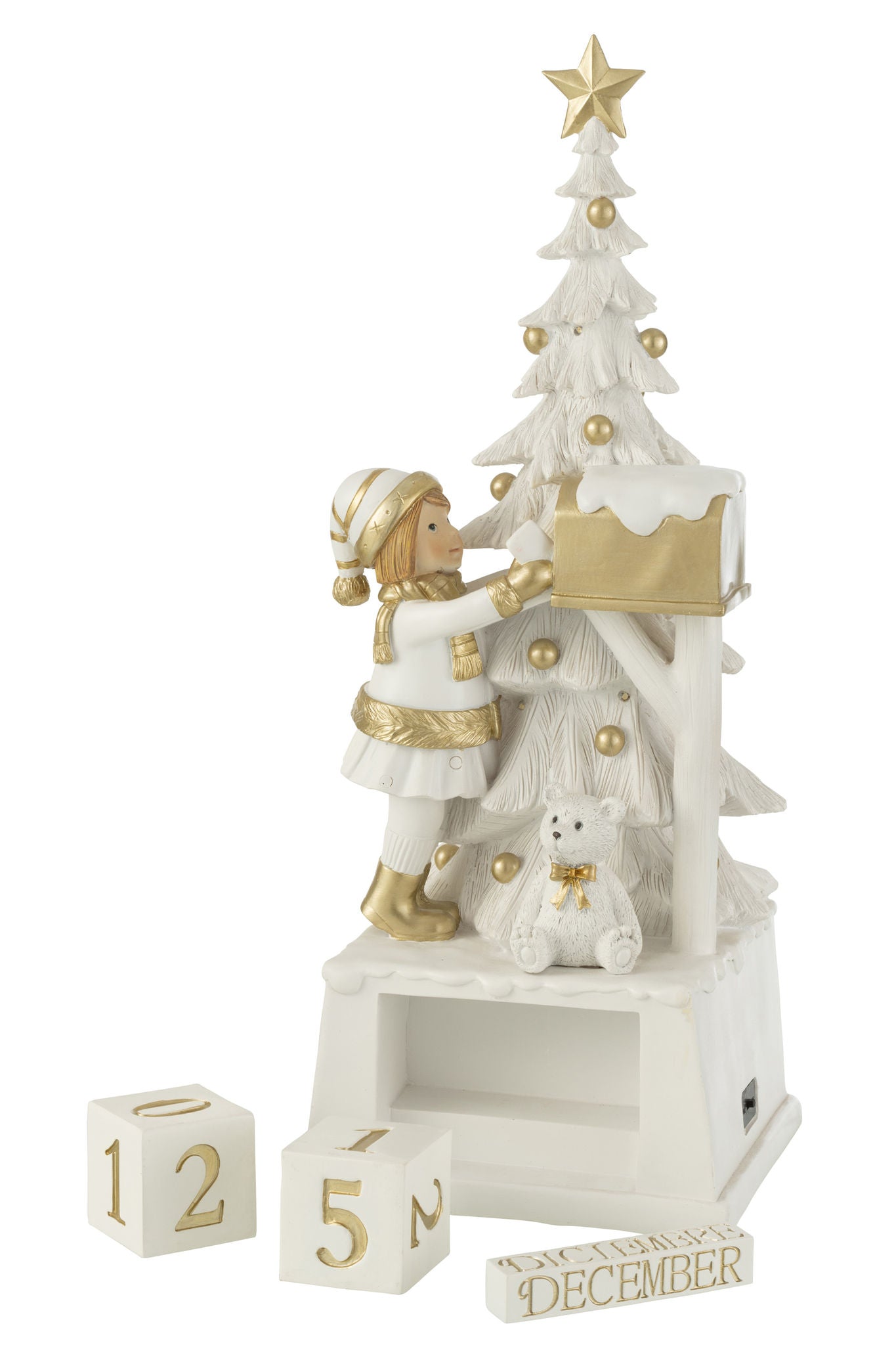 Kalender juletræ poly hvid/guld