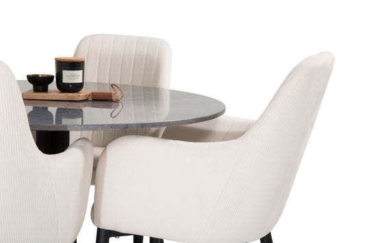 Estelle - Rundt spisebord - Sort / Grå Marmor - Comfort Spisebordsstol