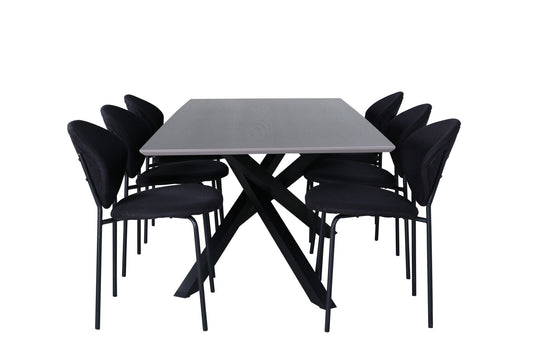 Piazza - Spisebord, Sort Grå finér+Vault Spisebordsstol , Sorte ben, Sort Stof