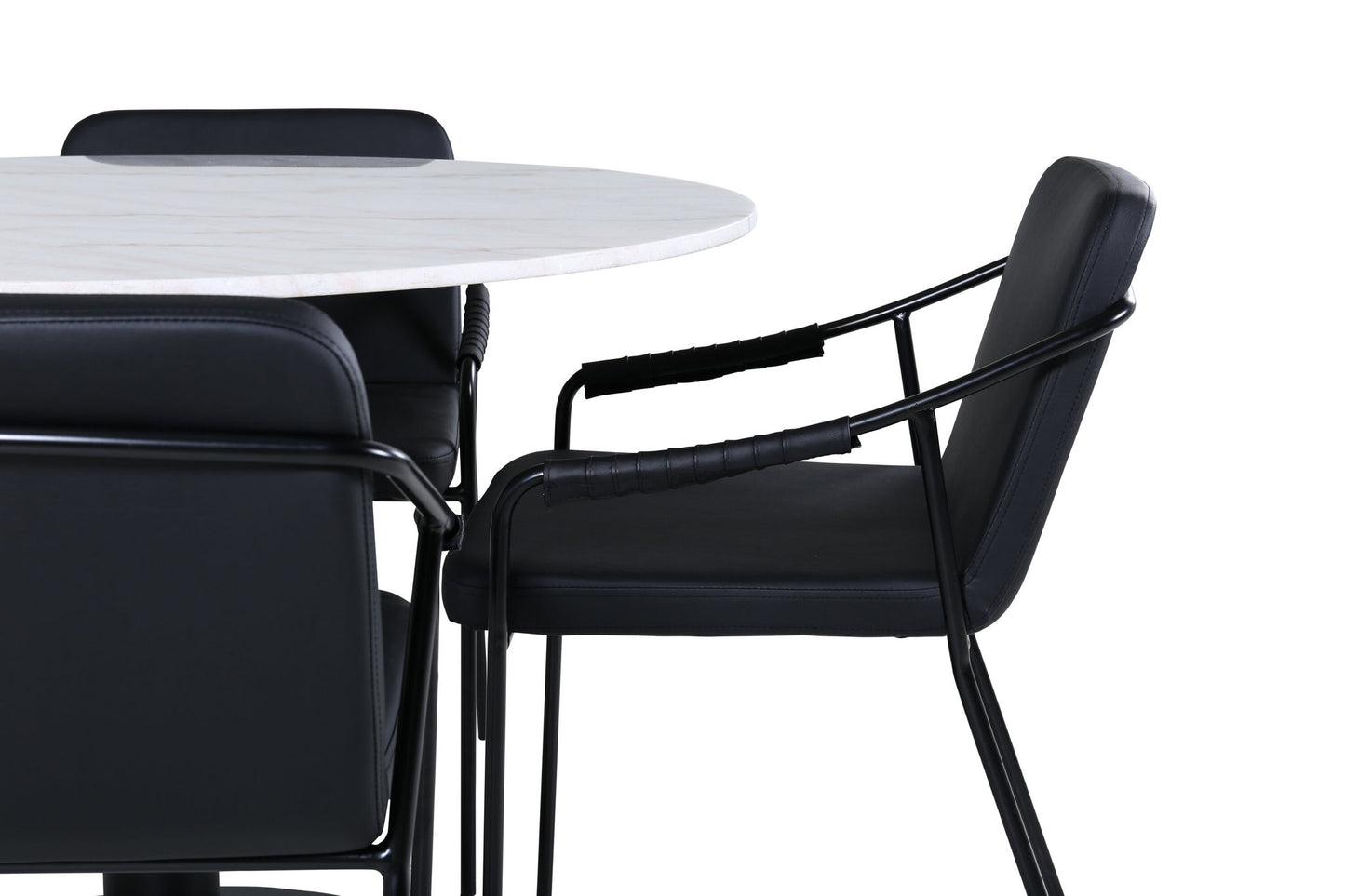 Estelle - Rundt spisebord, ø106 H75 - Hvid / Sort+ Tvist Stol - Sort PU