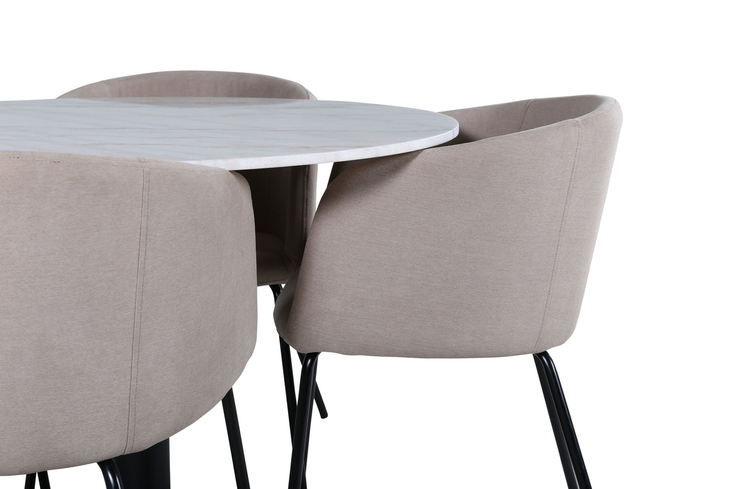 Estelle - Rundt spisebord, ø106 H75 - Hvid / Sort+Berit Stol - Sort / Beige Stof (Polyester lined)
