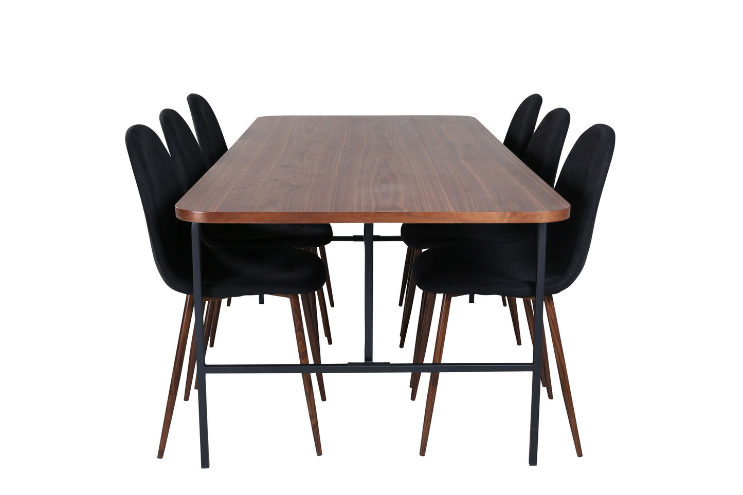 Uno - Spisebord, Sort Valnød finér+ Polar Spisebordsstol, Valnød ben, Sort Stof