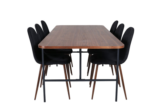 Uno - Spisebord, Sort Valnød finér+ Polar Spisebordsstol, Valnød ben, Sort Stof