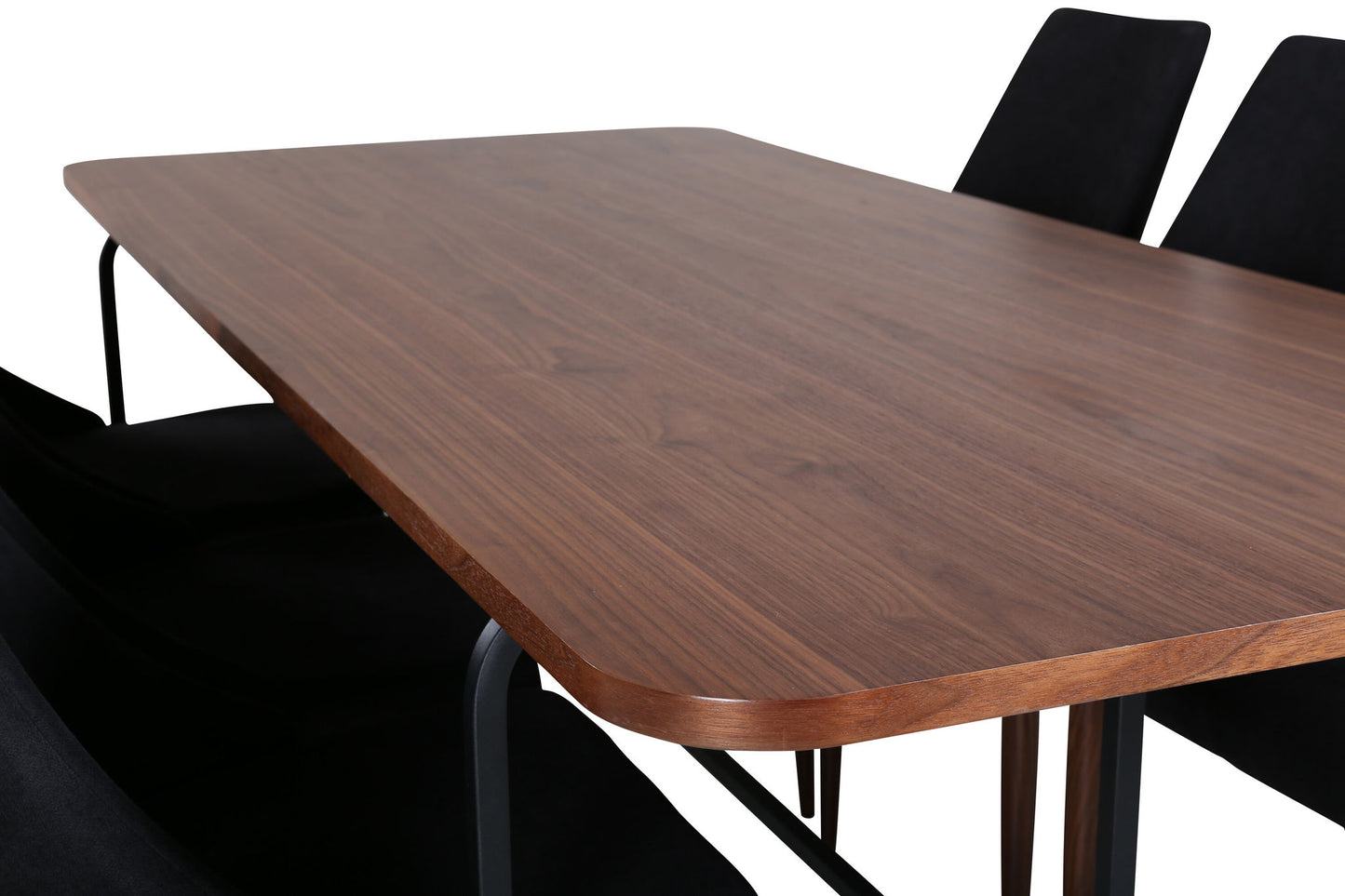 Uno - Spisebord, Sort Valnød finér+Leone Spisebordsstol, Valnød ben, Sort Stof
