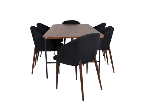 Uno - Spisebord, Sort Valnød finér+Arch Spisebordsstol, Valnød ben, Sort Stof