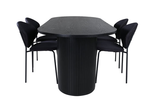 Bianca - Ovalt spisebord, Sort finér+Vault Spisebordsstol , Sorte ben, Sort Stof