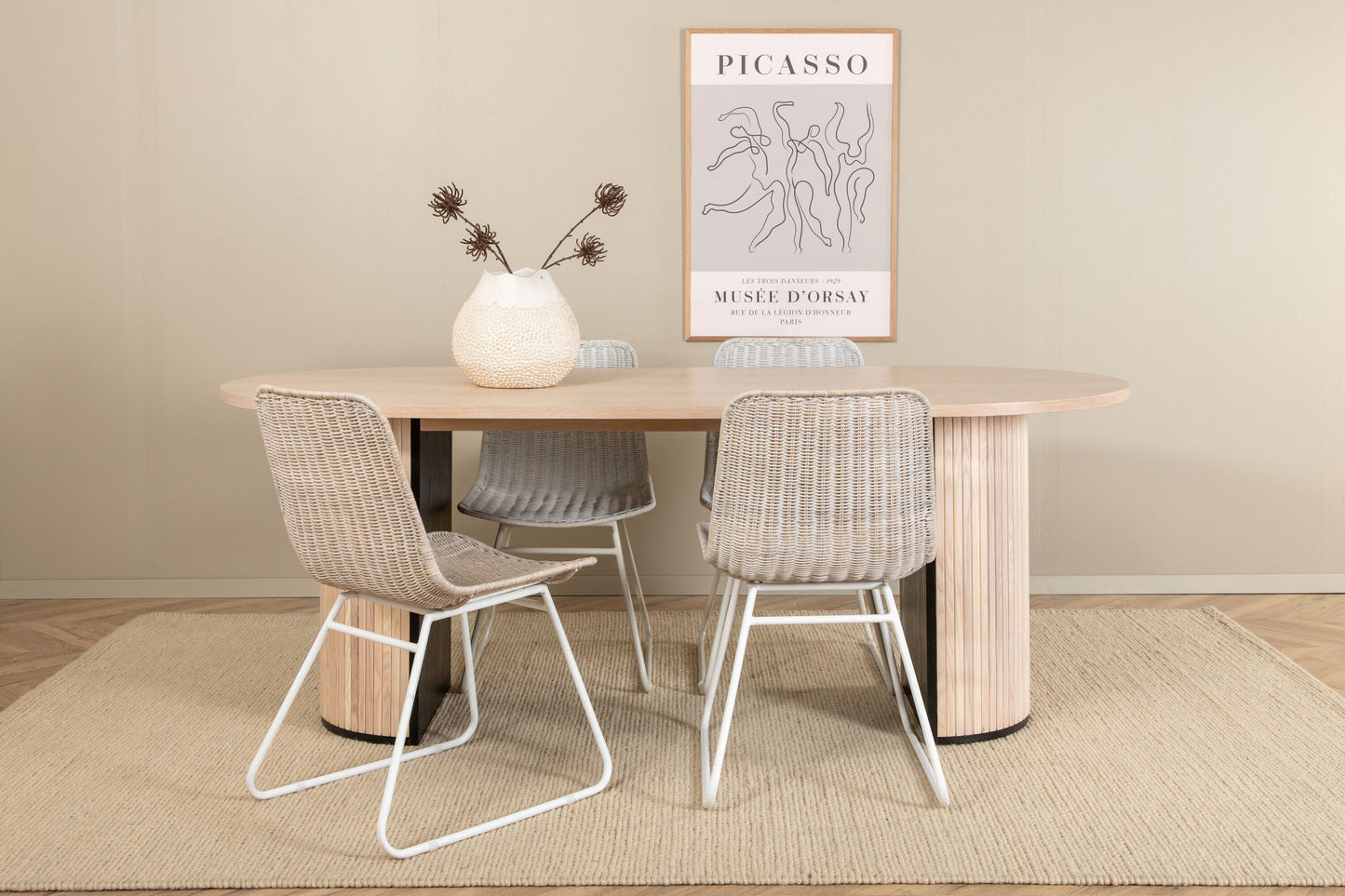 Bianca - Ovalt spisebord, Hvid Wash Sort finér+Cirebon Spisebordsstol , Hvid Wash