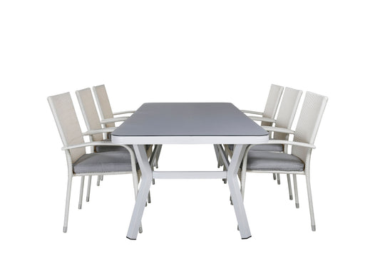 Virya - Spisebord, Hvid Alu / Grå glas - big table+Anna Stol - Hvid