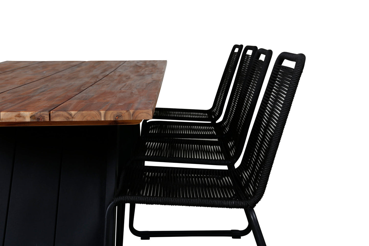 Doory - Spisebord, sort stål / akacie top i teak look - 250*100cm+Lidos Stabelbar stol - Sort Alu / Sort Reb