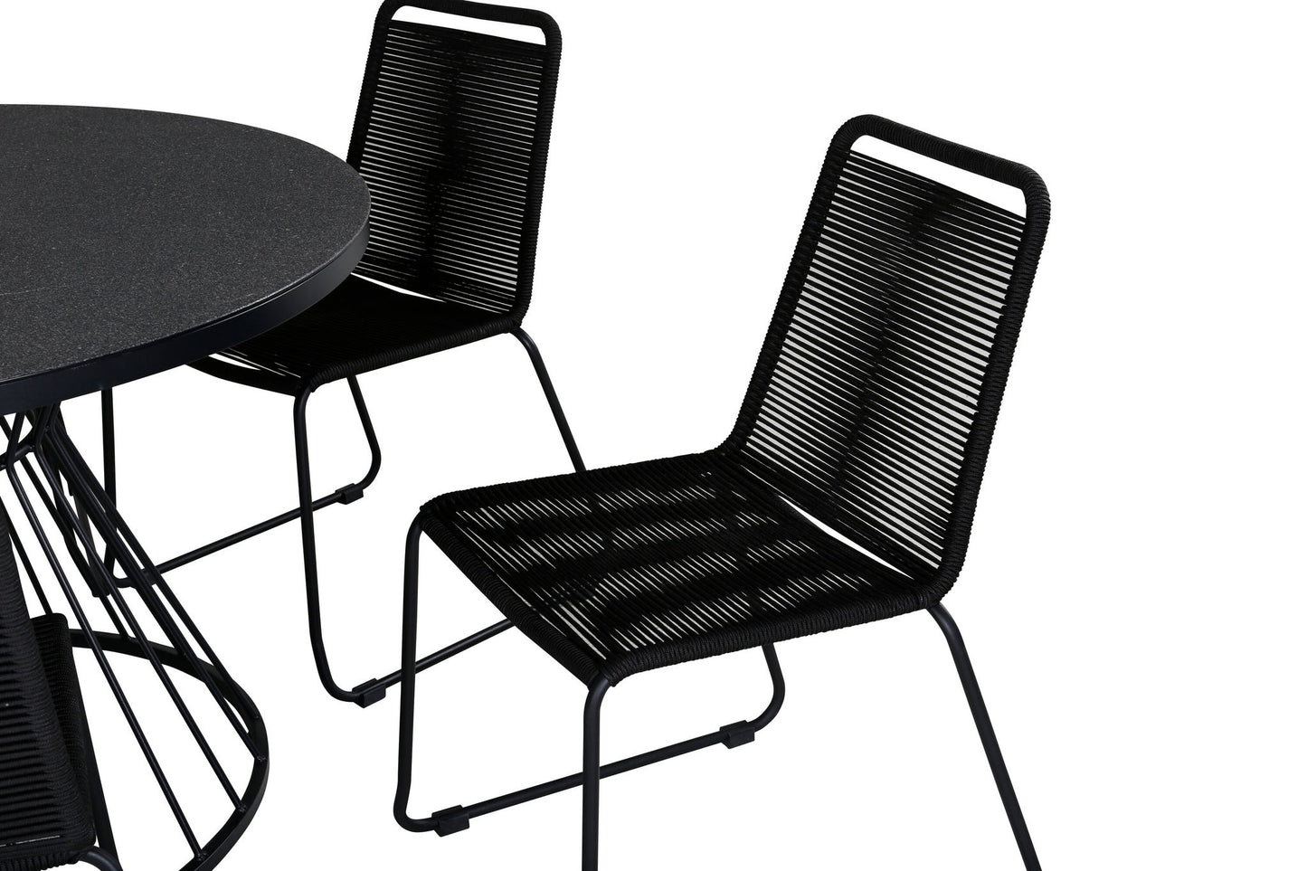 Tropea - Spisebord, Sort Stål / Grå Spray glas+Lidos Stabelbar stol - Sort Alu / Sort Reb