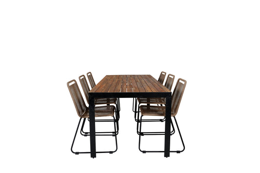 Bois Spisebord 205*90cm - Sorte ben / akacia +Lidos Stabelbar stol - Sort Alu / Latte Reb