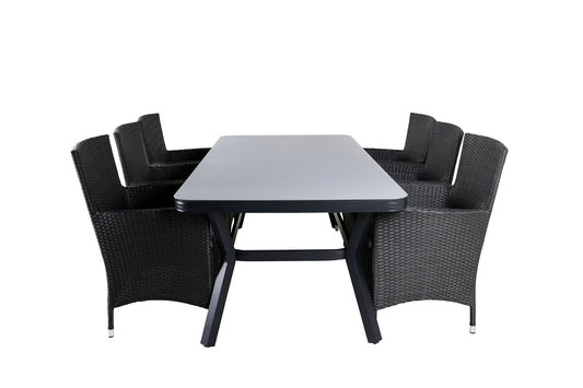 Virya - Spisebord, Sort Alu / Grå glas - big table+ Mali Stol m. armlæn - Sort/Grå