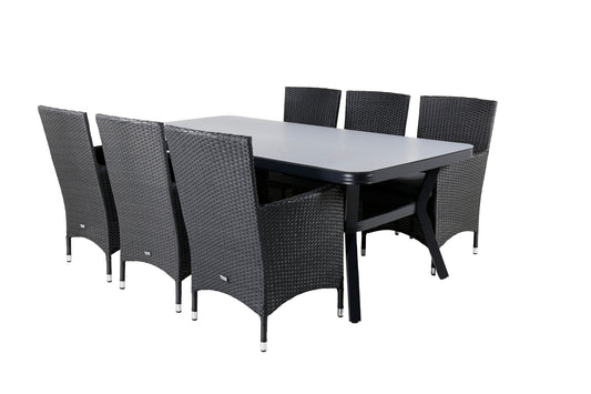 Virya - Spisebord, Sort Alu / Grå glas - big table+ Mali Stol m. armlæn - Sort/Grå