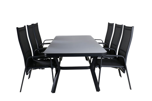 Virya - Spisebord, Sort Alu / Grå glas - big table+Copacabana Recliner Stol - Sort