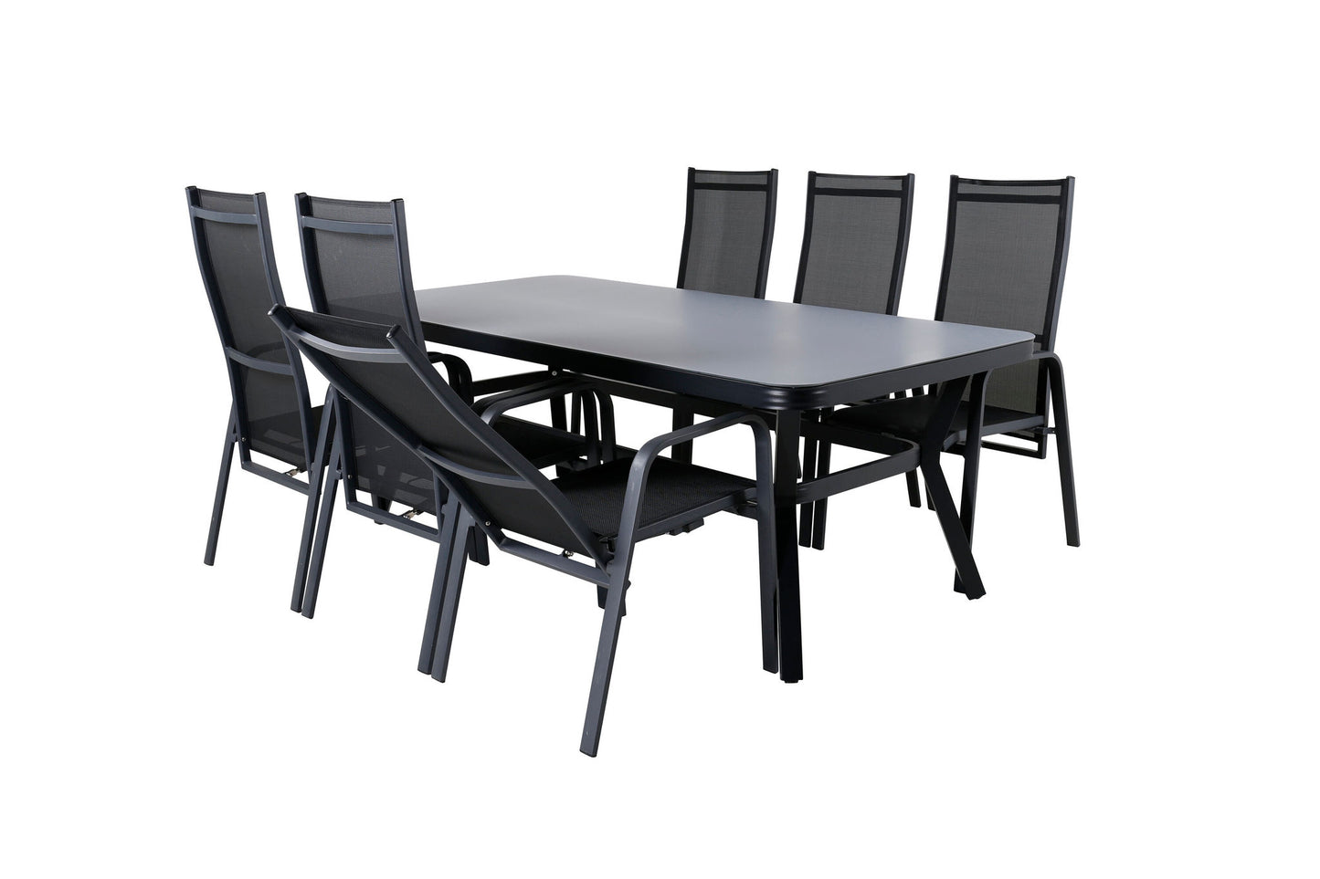 Virya - Spisebord, Sort Alu / Grå glas - big table+Copacabana Recliner Stol - Sort
