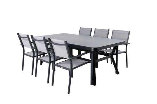 Virya - Spisebord, Sort Alu / Grå glas - big table+Copacabana Stabelbar stol - Sort/Grå