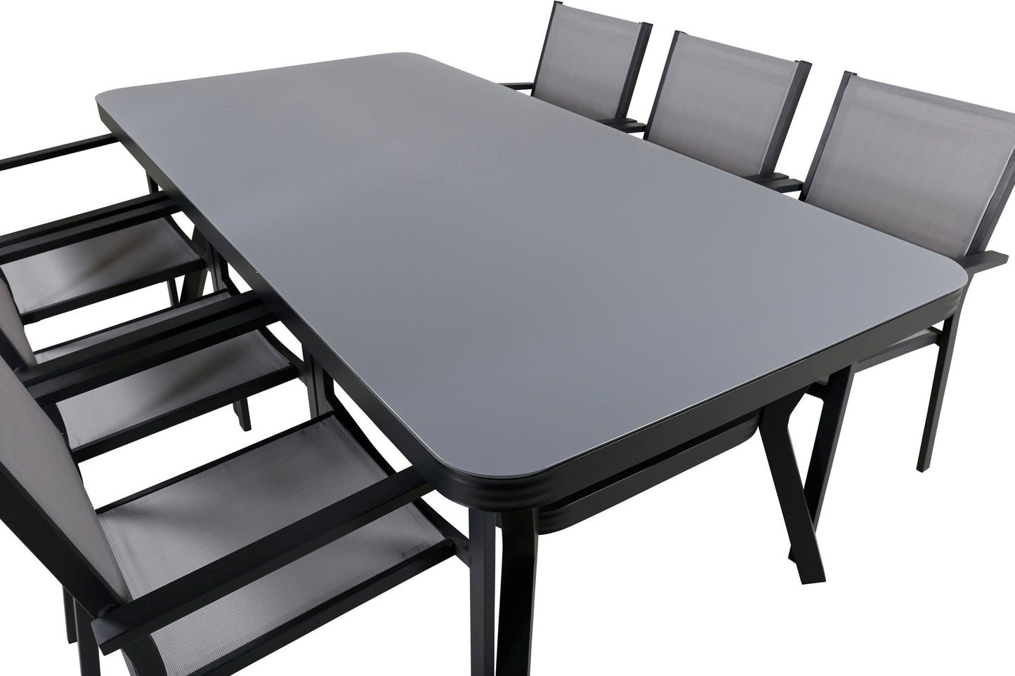 Virya - Spisebord, Sort Alu / Grå glas - big table+Copacabana Stabelbar stol - Sort/Grå