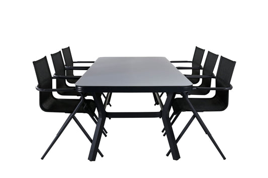 Virya - Spisebord, Sort Alu / Grå glas - big table+Alia Spisebordsstol - Sort Alu / Sort Tekstil