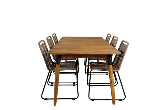 Julian - Spisebord, Akacie - 210*100cm+Lidos Stabelbar stol - Sort Alu / Latte Reb