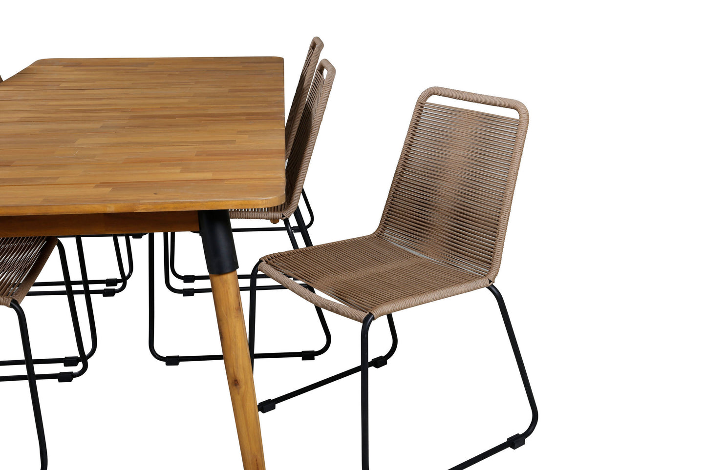 Julian - Spisebord, Akacie - 210*100cm+Lidos Stabelbar stol - Sort Alu / Latte Reb