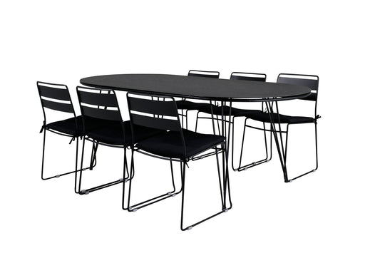 Viga - Spisebord, Sort Stål / Grå Spray glas - 200*100cm+Lia Spisebordsstol - Sort