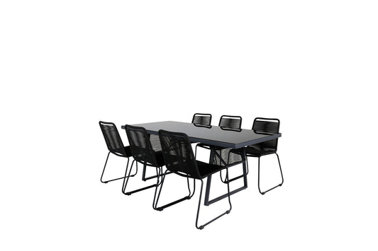Dallas - Spisebord +Lidos Stabelbar stol - Sort Alu / Sort Reb
