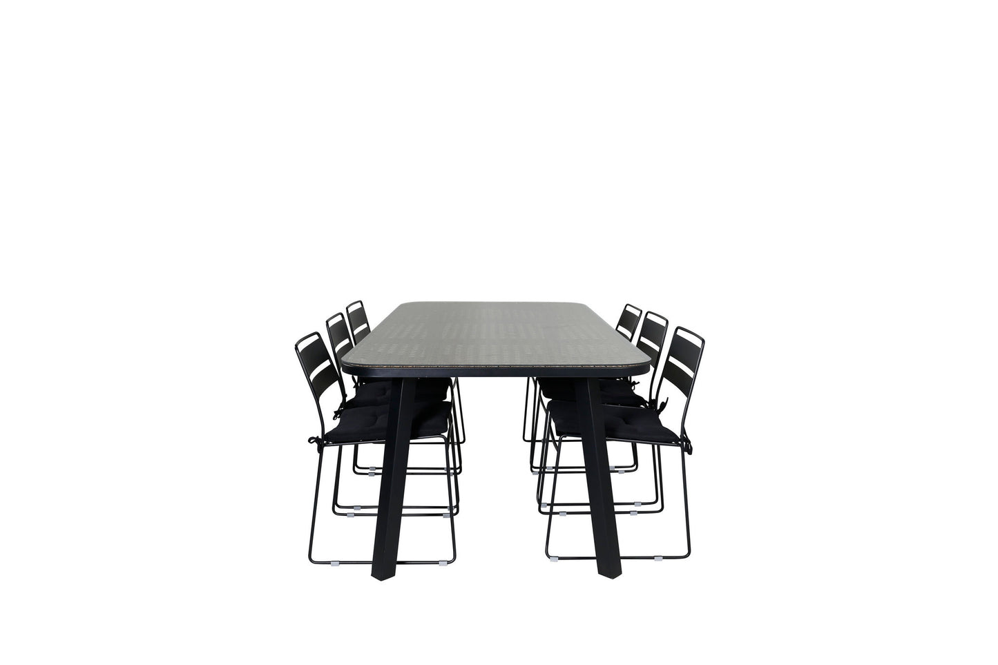 Paola - Spisebord, Sort Stål / Natur flet - 200*100+Lia Spisebordsstol - Sort