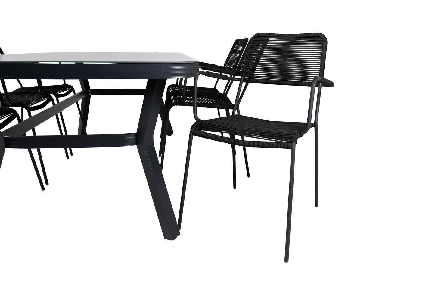 Virya - Spisebord, Sort Alu / Grå glas - big table+Lidos Stol m. armlæn - Sort Alu / Sort Reb