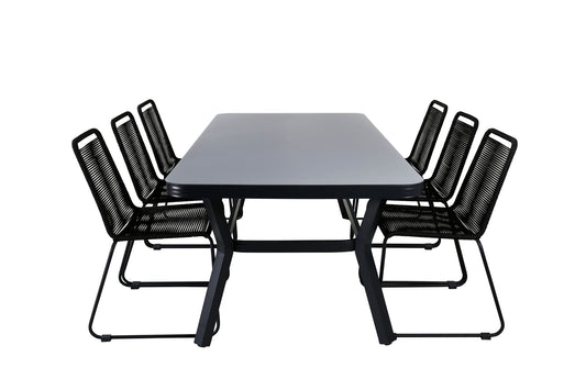 Virya - Spisebord, Sort Alu / Grå glas - big table+Lidos Stabelbar stol - Sort Alu / Sort Reb