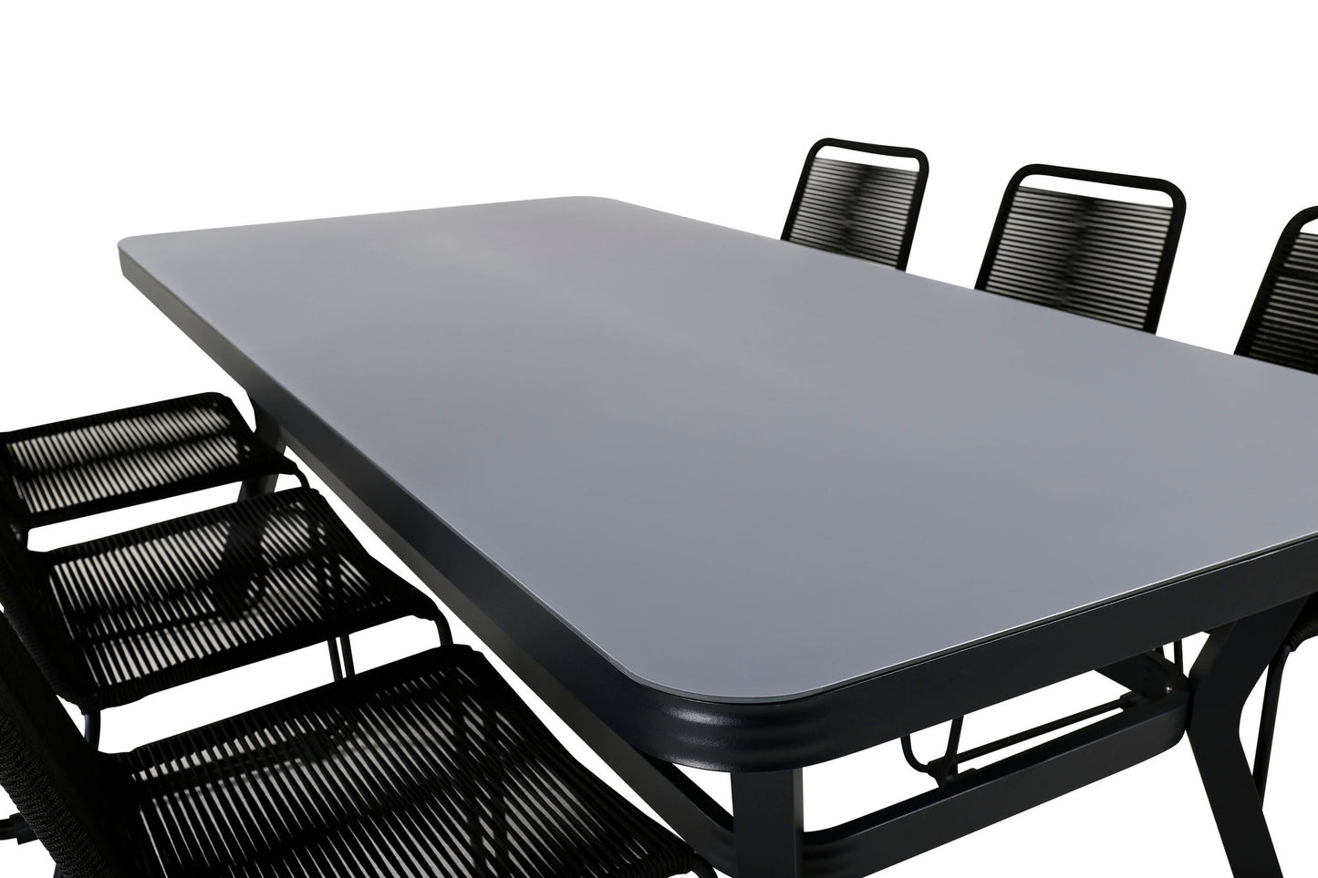 Virya - Spisebord, Sort Alu / Grå glas - big table+Lidos Stabelbar stol - Sort Alu / Sort Reb