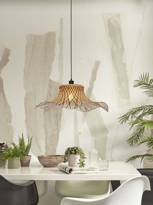 Hængelampe Ibiza bambus bølget dia.65xh.20cm bl/natur. L