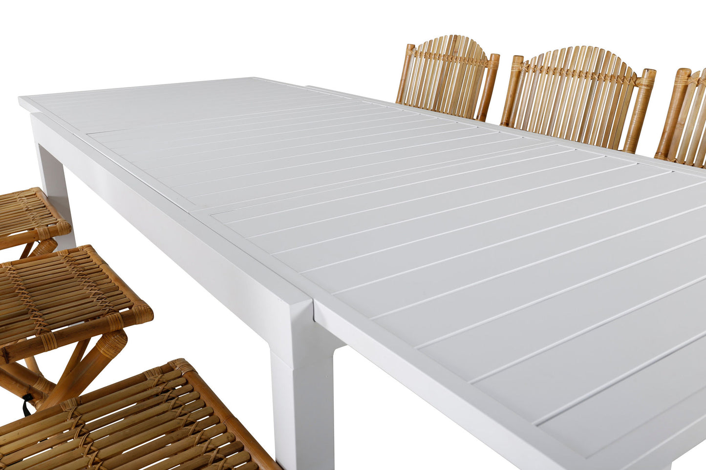 Marbella Bord 160/240 - Hvid/Hvid+Cane Foldbar - Spisebordsstol, - Bambus / Grå hynde